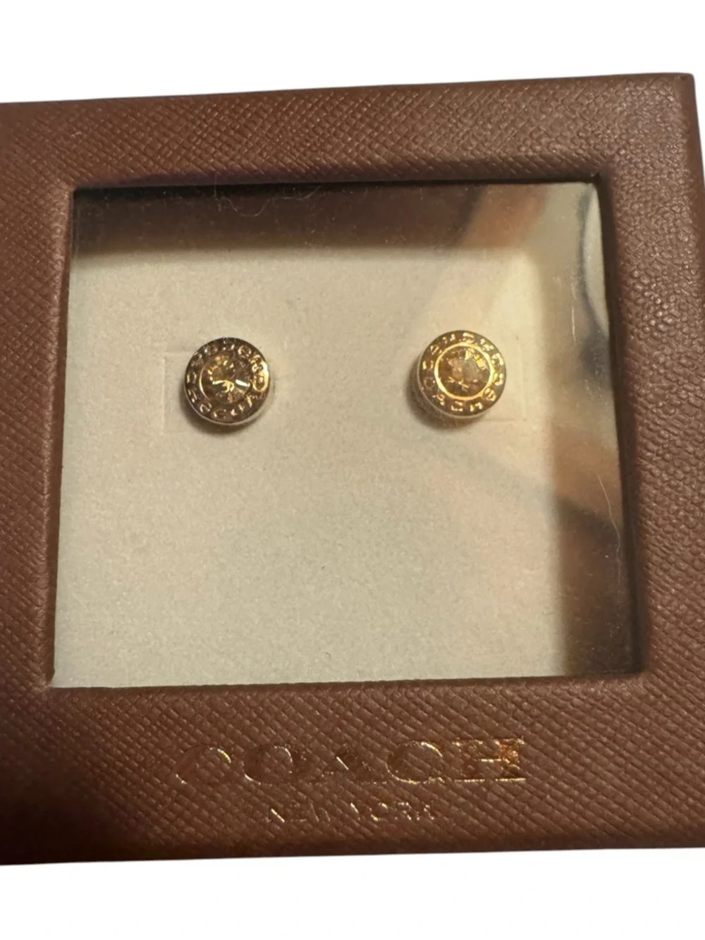 Coach Gold-Tone Round Logo Stud Earrings - Picture 1 of 4